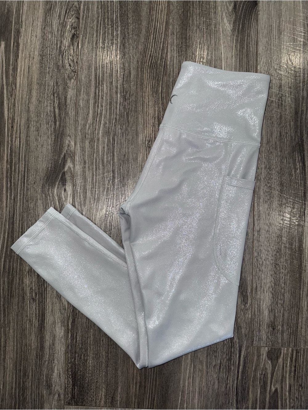 ZYIA Active Light n Tight Leggings Size 4 Silver Gray Metallic 7/8 Pockets LNT